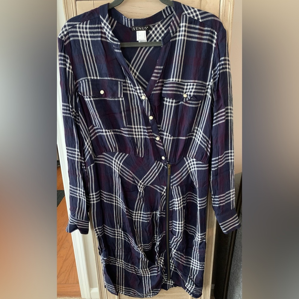 Venus Navy Plaid Dress